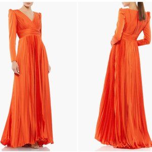 MAC DUGGAL 26542 PLEATED LONG SLEEVE V-NECK SUNSET GOWN sz 10